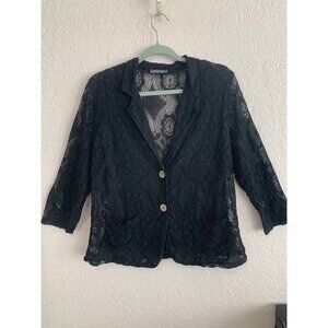 Piazza Del Tempio Made in Italy Black Crochet Lace Cropped Jacket Pockets M